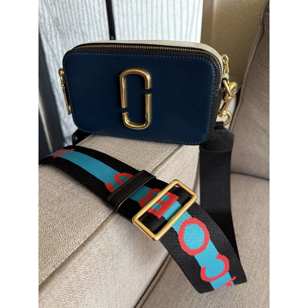Marc Jacobs Navy Colorblock Leather Snapshot Crossbody Camera Bag Authentic